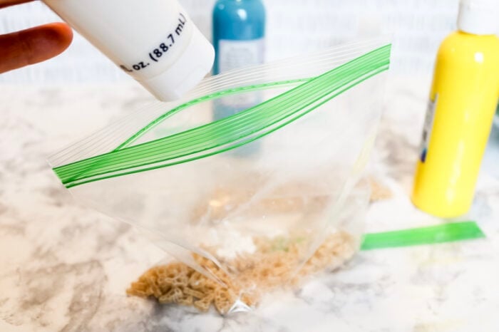 someone is going to add white paint to a ziploc bag of uncooked bunny pasta.