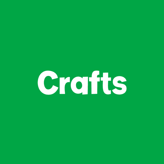 dark green sign with white text that says [crafts]