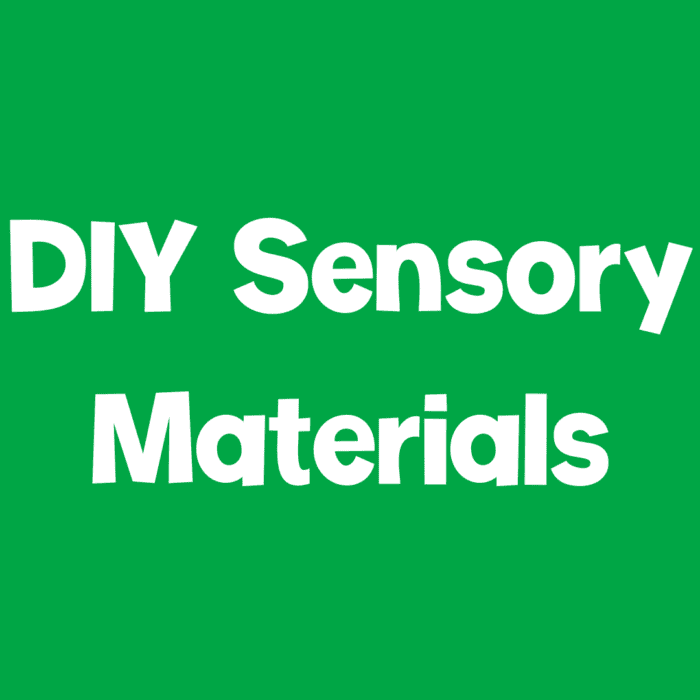 a dark green sign with white text that says [diy sensory materials]
