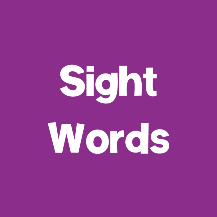 dark purple square icon text says [sight words]