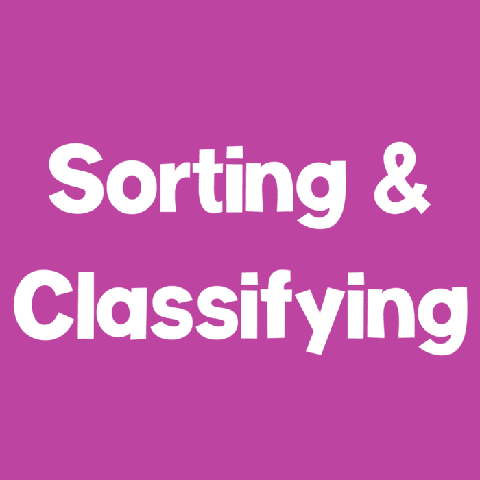 purple square icon text says [sorting and classifying]