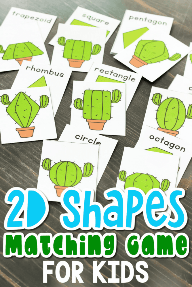cards for a cactus themed 2d shapes matching game.