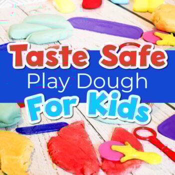 two photos of colorful taste-safe play dough for kids.