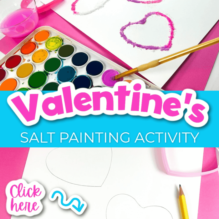 photo collage showing how to make a valentine's day salt painting.