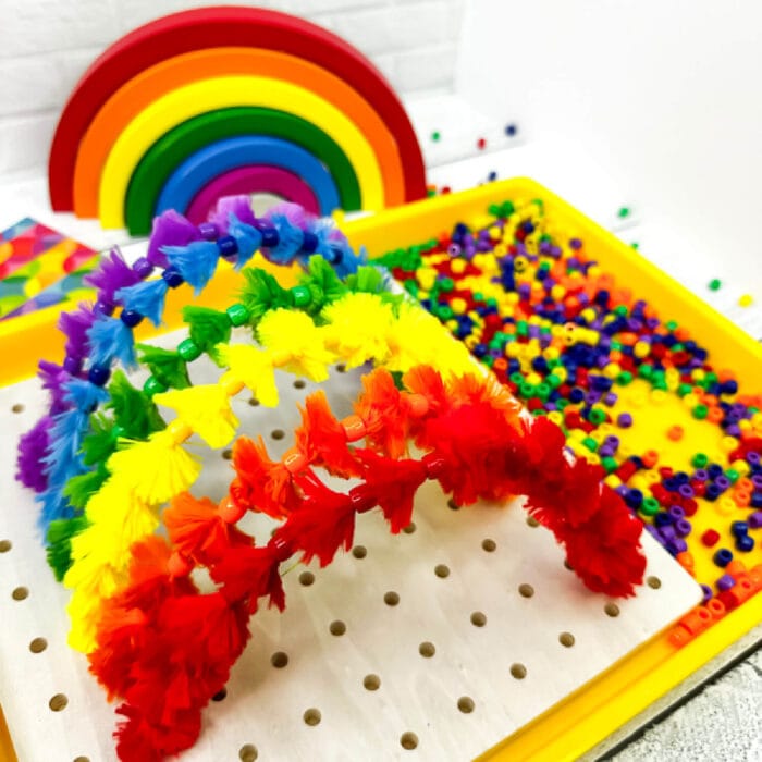 fine motor pipe cleaner rainbow and bead activity for preschool