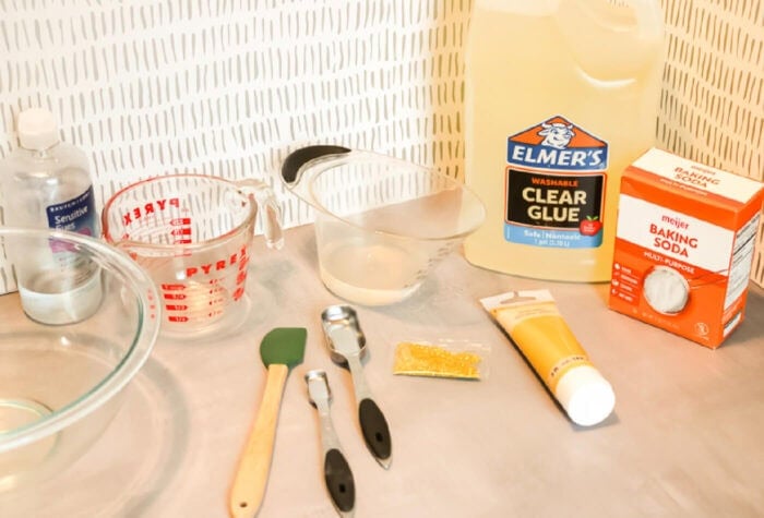 How to Make Golden Slime for Kids 19 materials needed to make golden slime for kids.