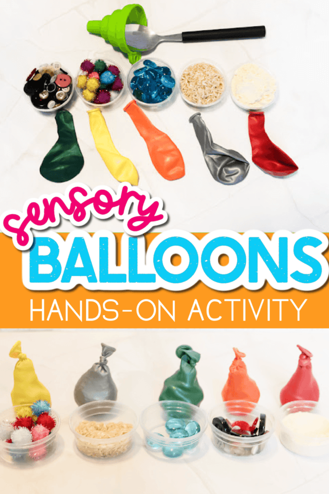 photo collage showing how to make sensory balloons for kids.