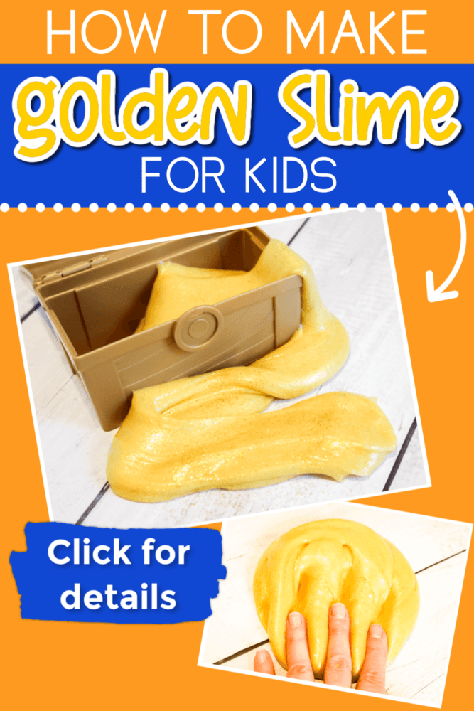 photo collage of diy golden slime for kids.