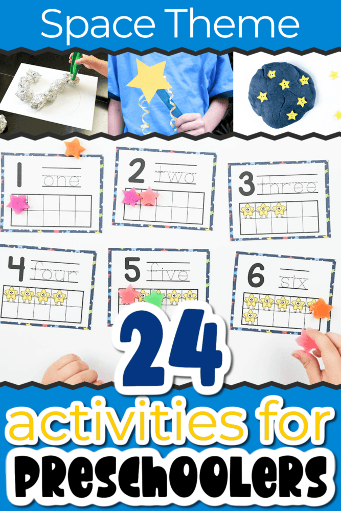 photo collage showing activities from an outer space themed preschool unit plan.