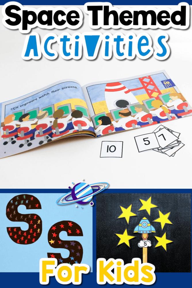 photos showing three hands-on activities for a preschool space theme.