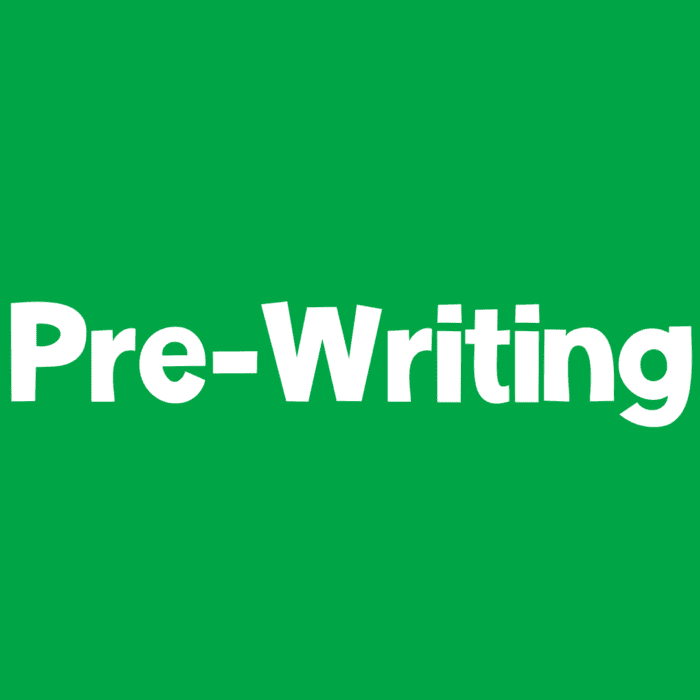 green background with white text says 'pre-writing'