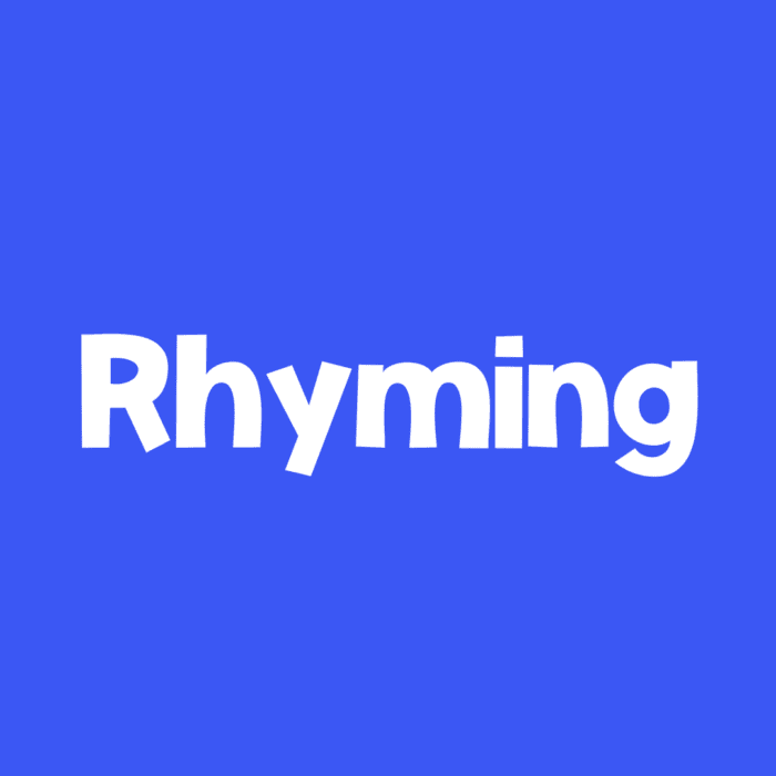 blue background with white text says 'rhyming'
