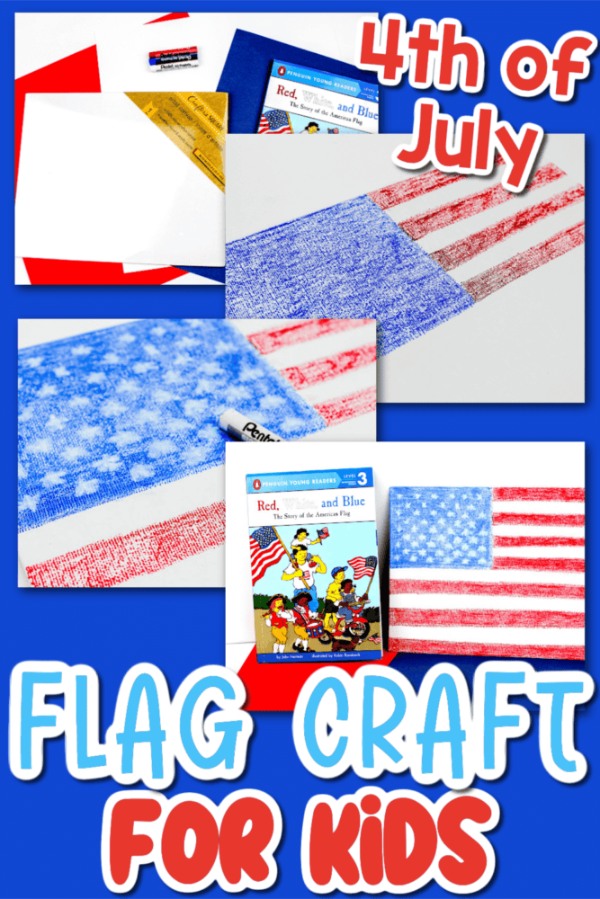 photo collage showing how to make a flag craft for the 4th of july.