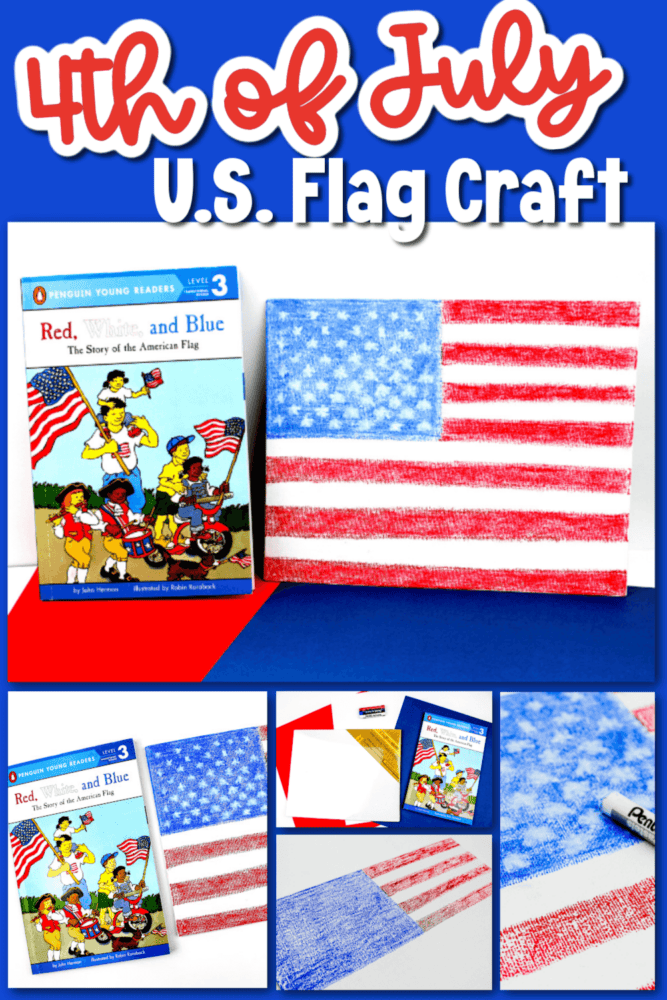 photos of an american flag craft and a book about the flag.