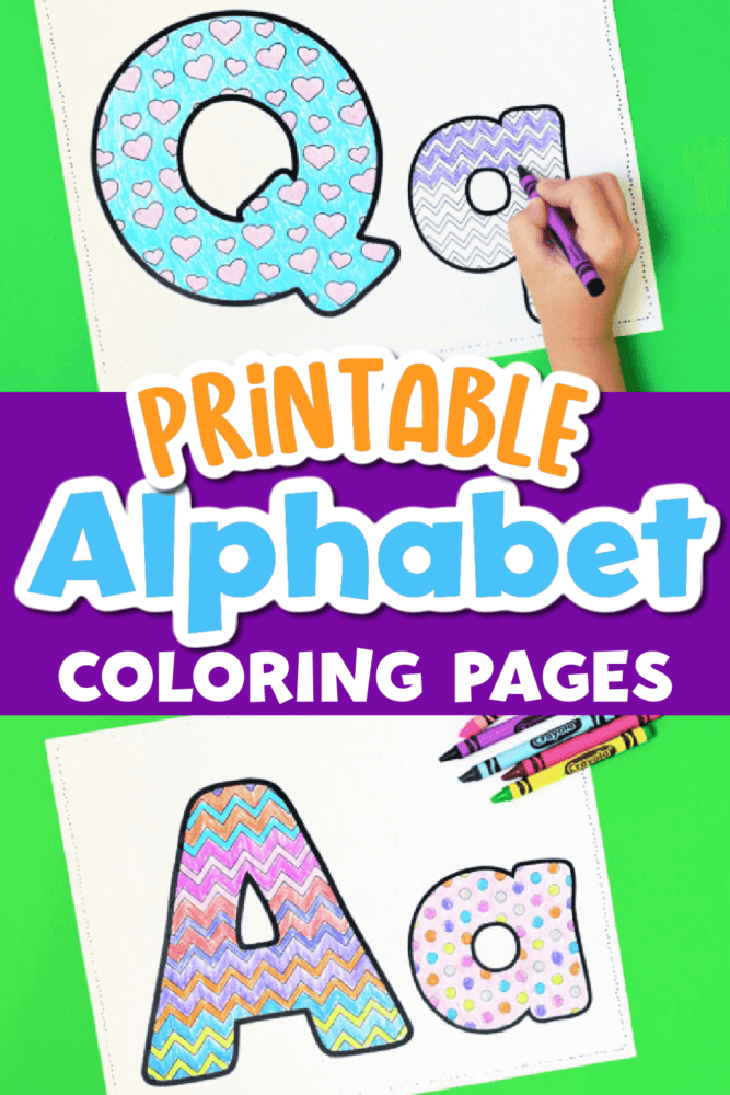 photo of a printable alphabet coloring page for the letter "q" and a coloring page for the letter "a."