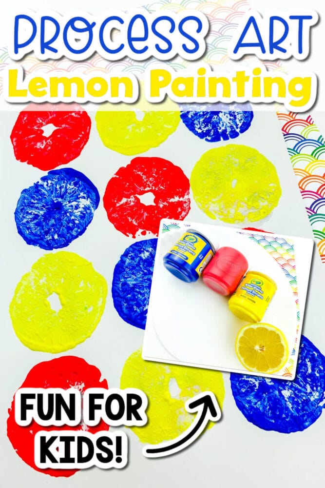 overhead view of a colorful painting made with a lemon half.