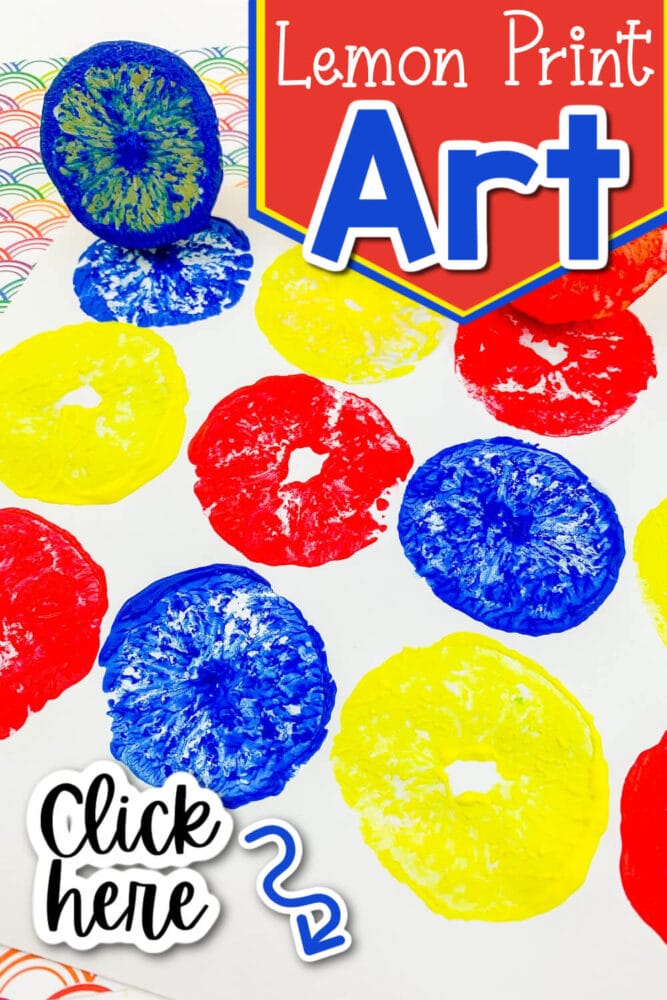 overhead photo of a painting made with lemons pressed in colorful paint.