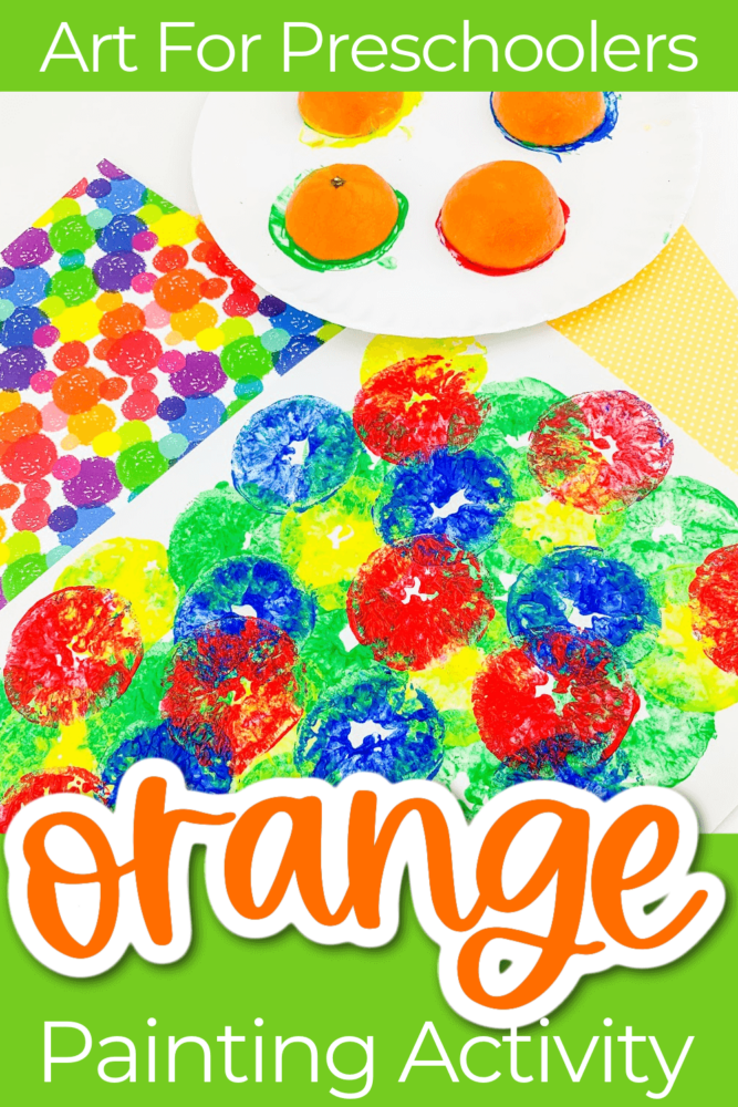 a process art project using small oranges and colorful paint.