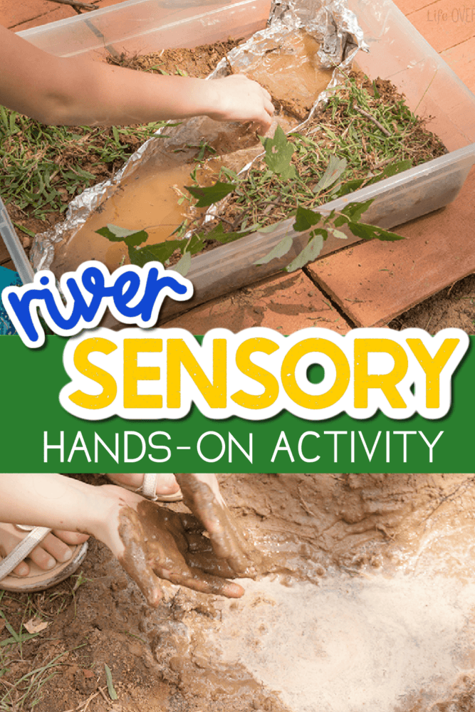 Fun, Hands-On River Small World Habitat Exploration 6 two photos of a river theme sensory bin for kids.