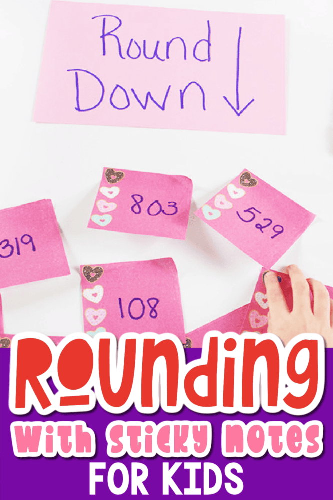 Low-Prep Sticky Notes Rounding Activity for Kids 6 a child is completing a rounding activity with sticky notes.