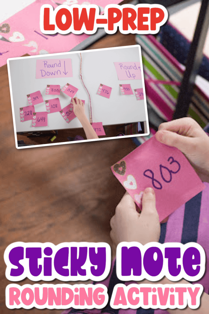 photos of a child completing a sticky notes rounding activity.
