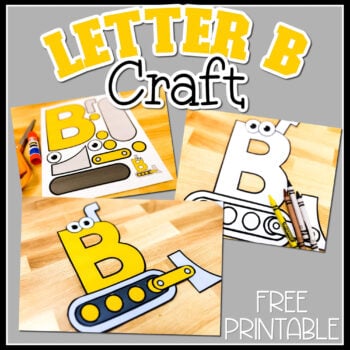 photo collage of a printable alphabet craft for the letter b.