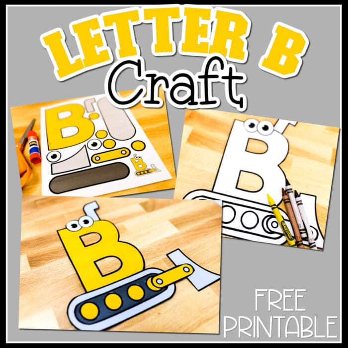 photo collage of a printable alphabet craft for the letter b.