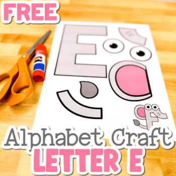 free printable alphabet craft template for a letter e elephant shown in full color.