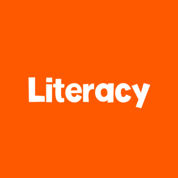 dark orange square icon text says [literacy]