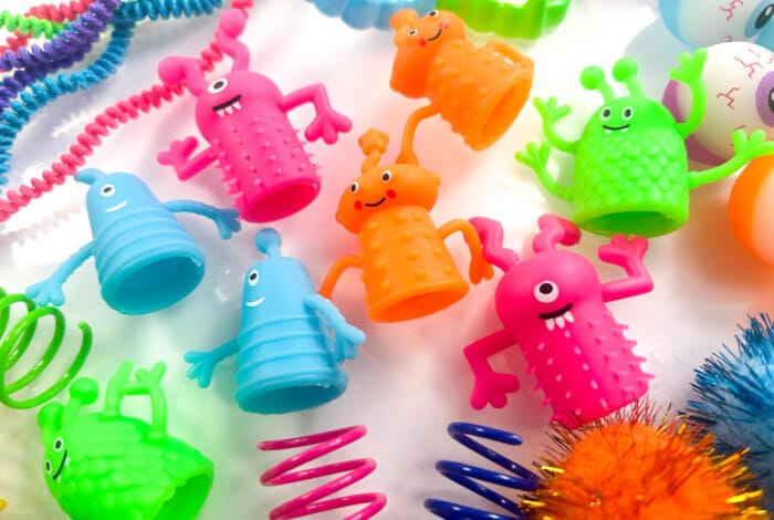 colorful monster toys for a monster sensory bin.