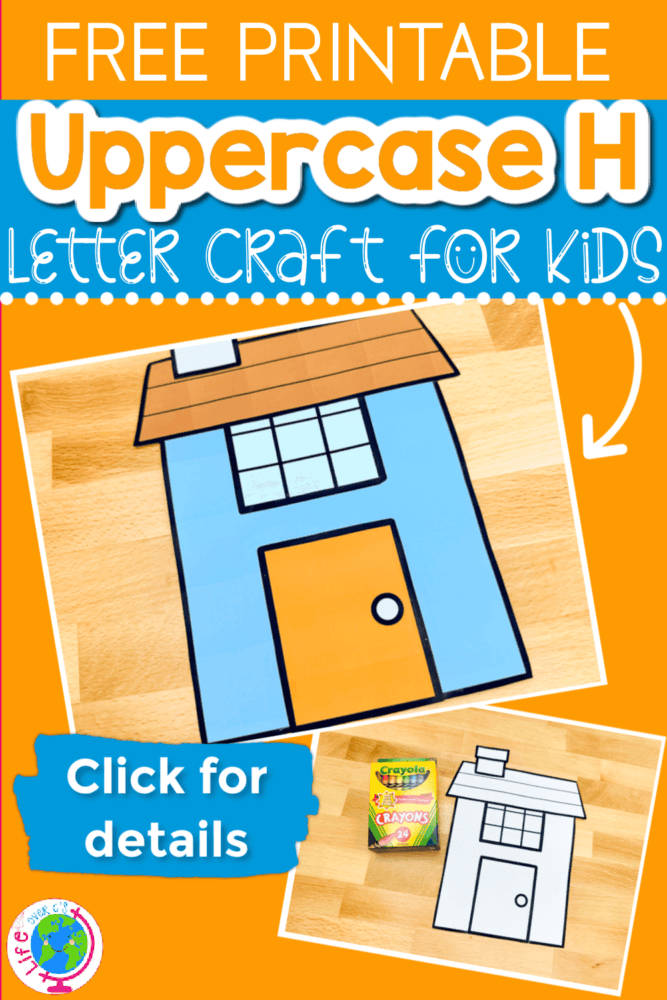 two photos of a letter h printable craft.