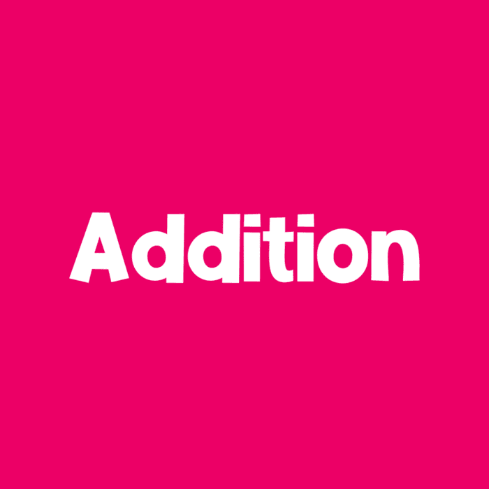 dark pink square icon text says [addition]