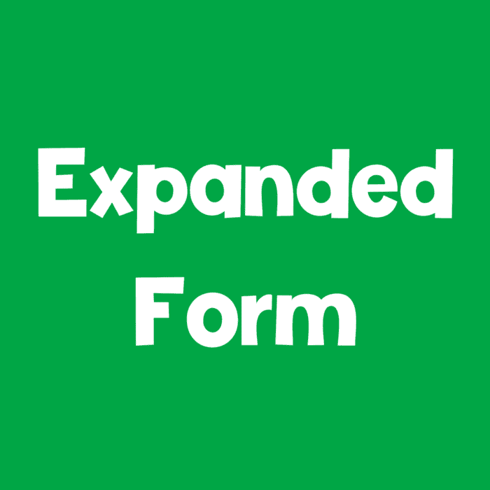 a green sign with white text [expanded form]