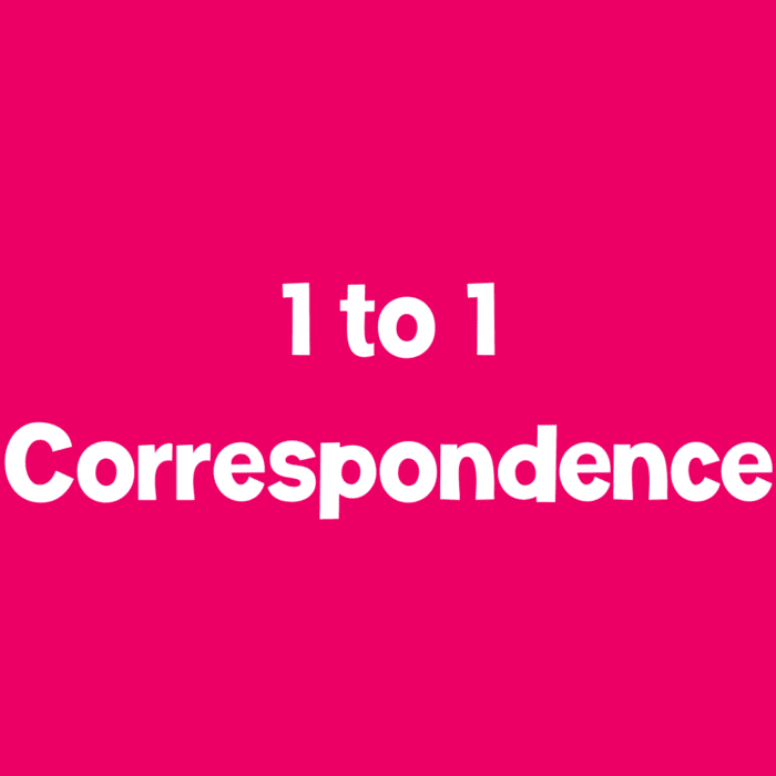 a pink background with white text [1 to 1 correspondence]