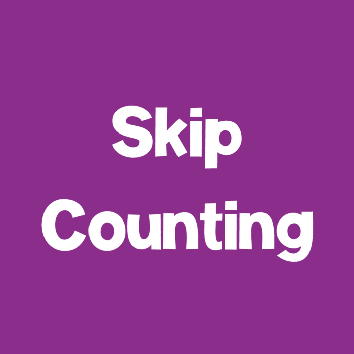 a purple sign with white text [skip counting]