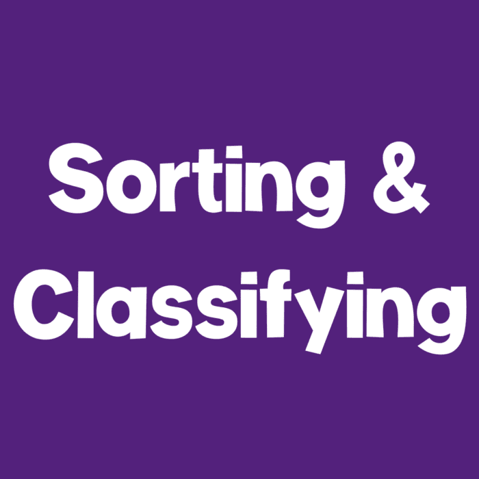 dark purple square icon text says [sorting and classifying]