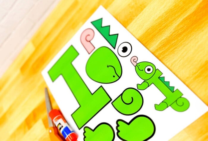 horizontal photo of a letter i craft page with pieces of the craft ready for preschoolers to cut out