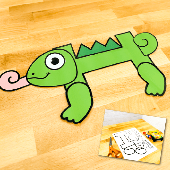 close of up of free printable alphabet activity letter i is for iguana letter i craft for preschoolers
