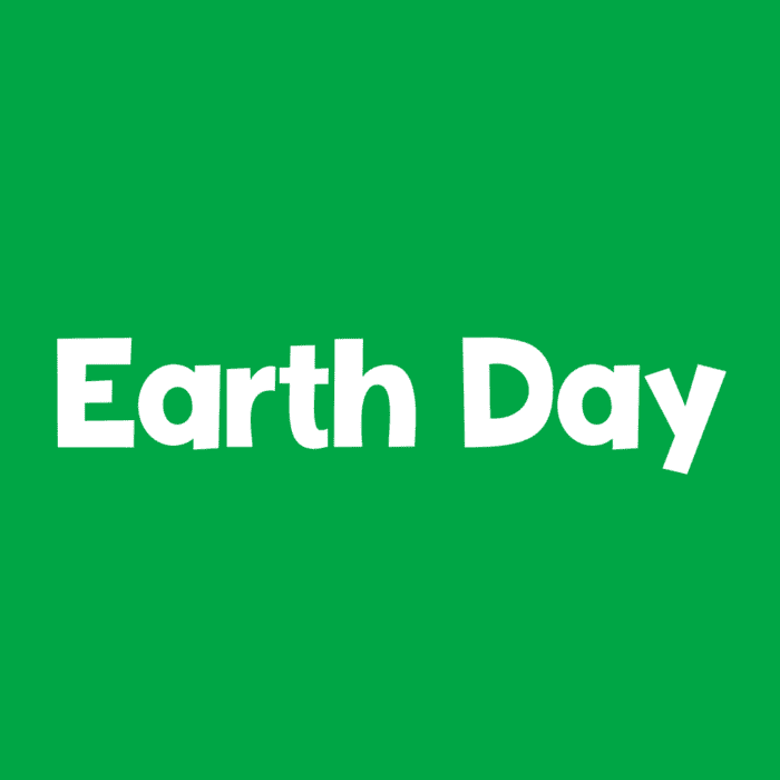 earth day icon green background with white text