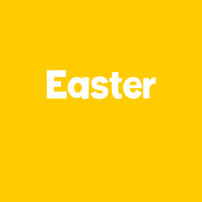easter icon yellow background with white text