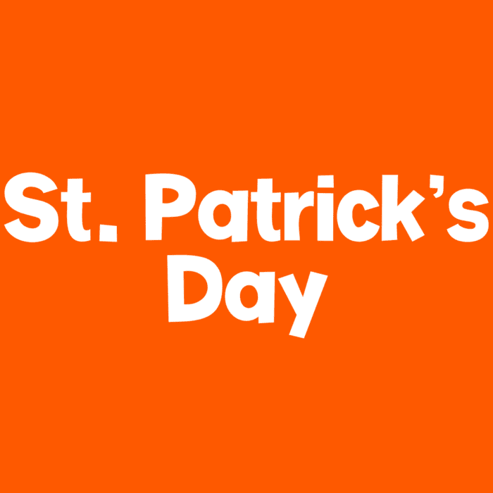 st. patrick's day icon orange background with white text