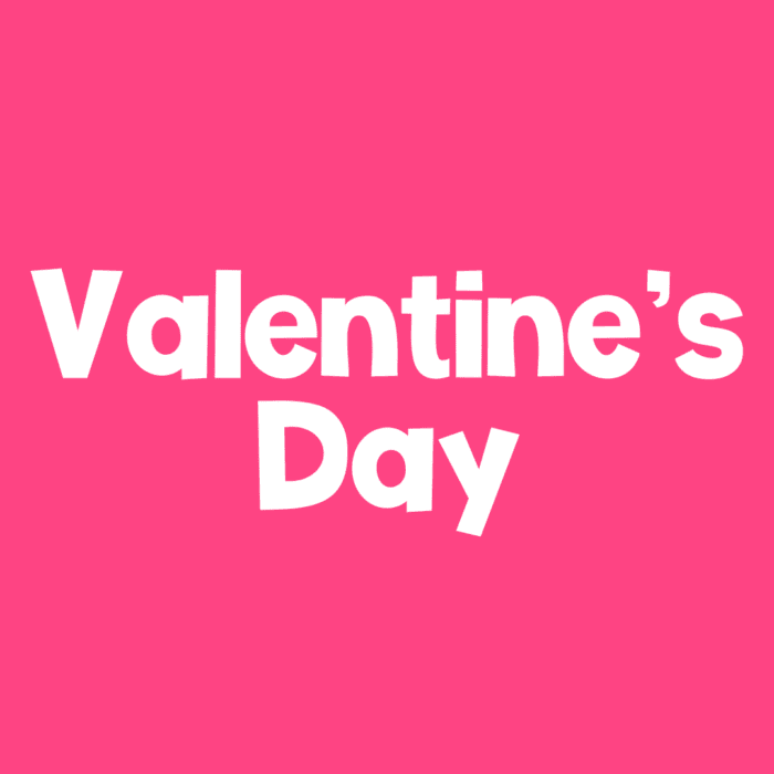 Valentine's Day icon pink background with white text