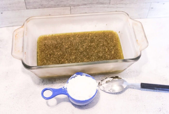 photo of materials for chia seed slime: chia seeds, corn starch and water.