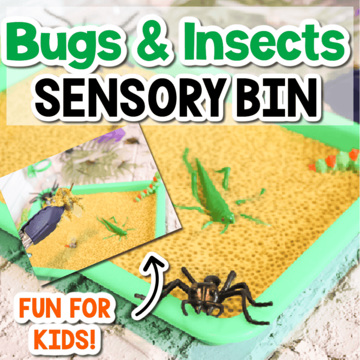 photo of chia seed slime bugs and insect sensory bin for kids yellow chia slime in a green sensory bin with plastic bugs