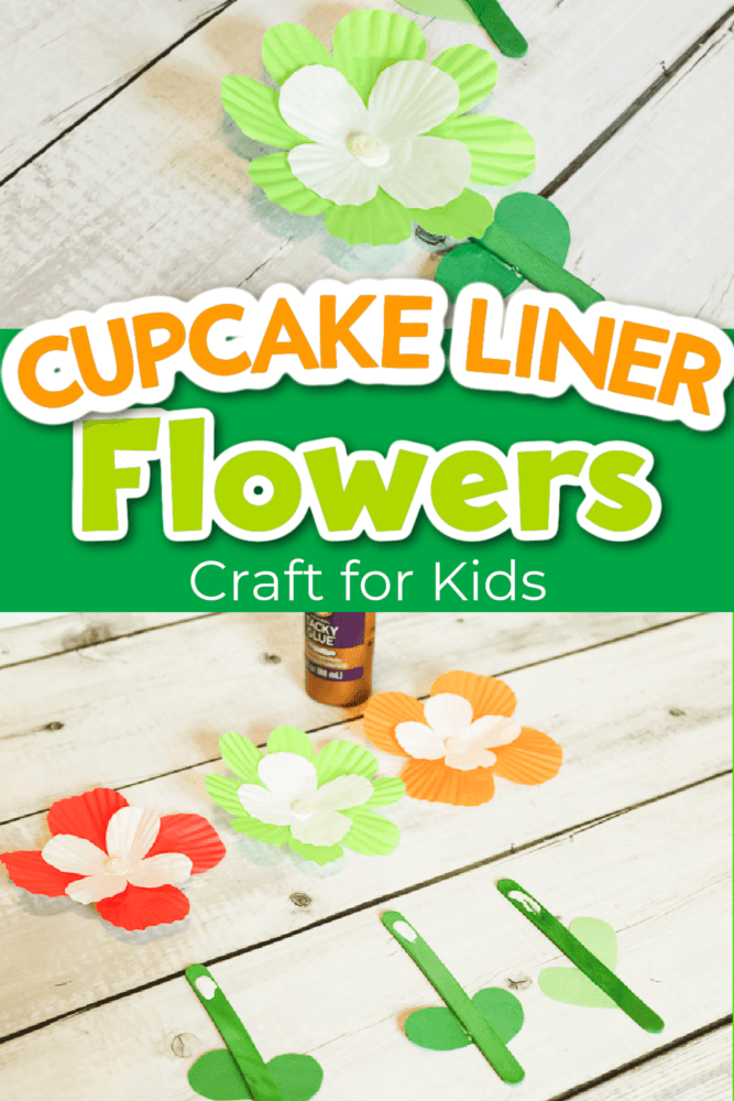 photo collage of colorful spring flowers made out of cupcake liners.