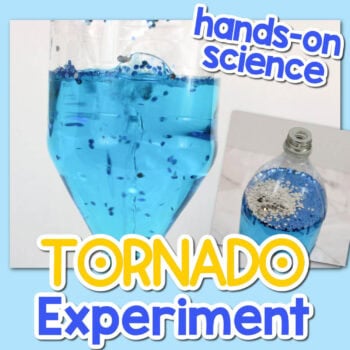 hands-on science tornado experiment showing 2-liter bottle used to create a tornado