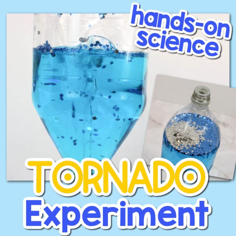 hands-on science tornado experiment showing 2-liter bottle used to create a tornado