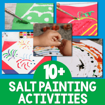five photos of salt painting activities for kids.