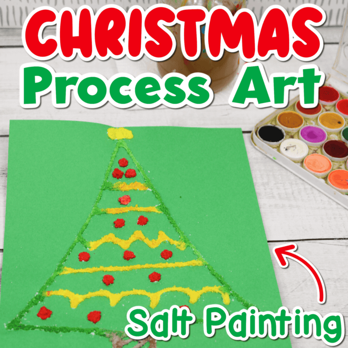 photo of christmas tree salt painting for kids on green construction paper