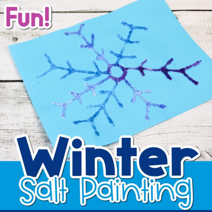 overhead shot of a winter salt painting craft for kids.